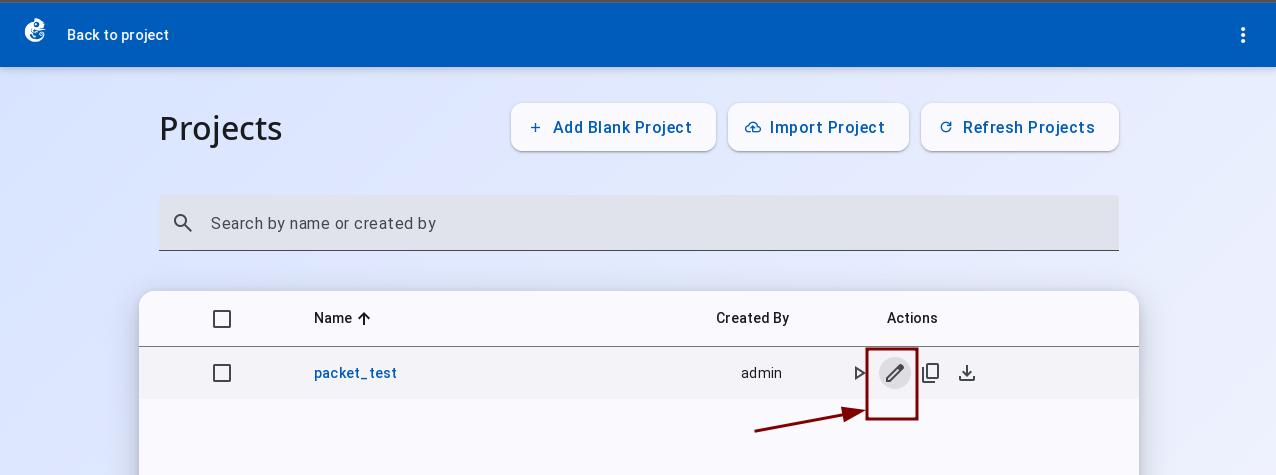 Project list edit button