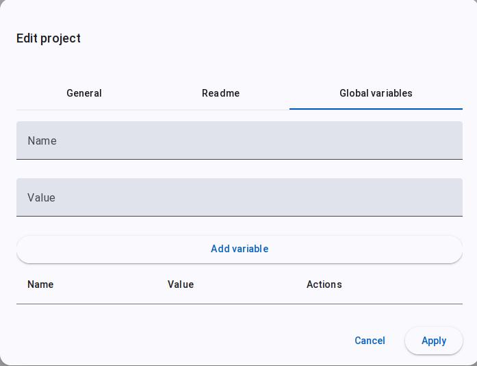 Global variables tab
