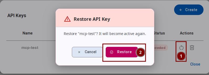 Restore confirmation dialog
