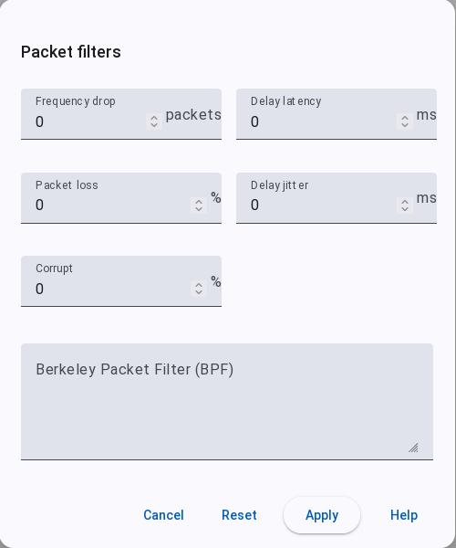 Packet filters dialog