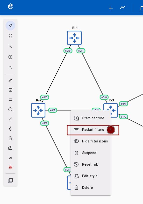 Right-click to select Packet filters