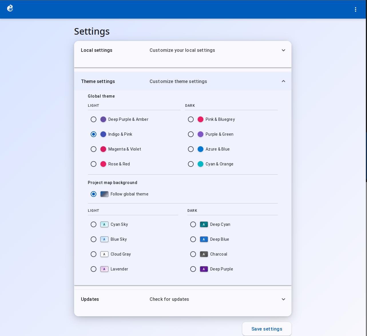Theme settings