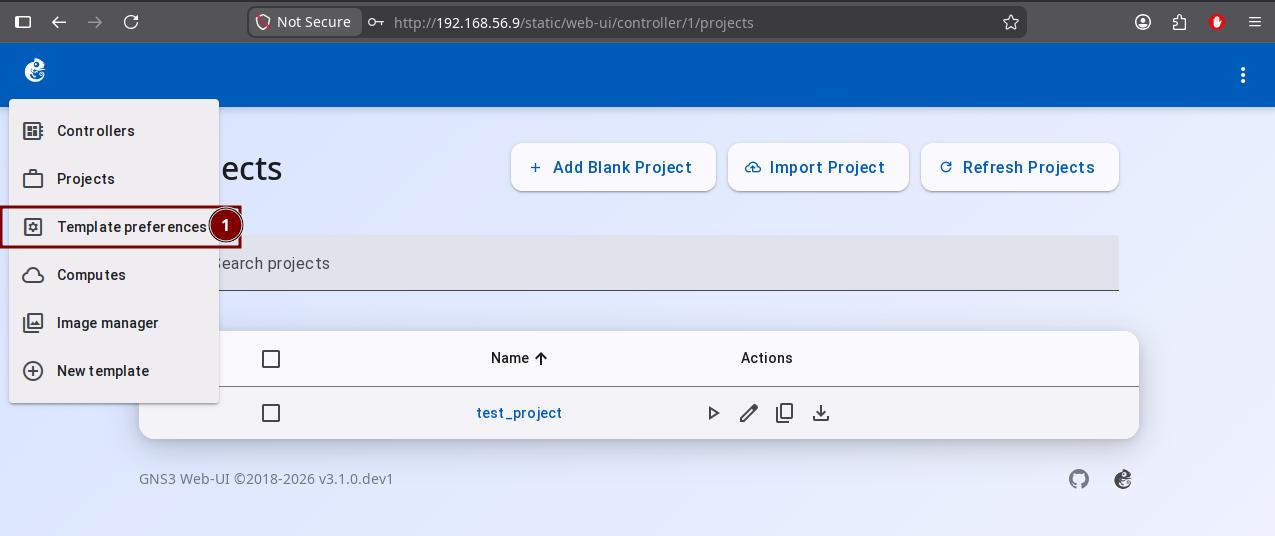 Template configuration menu