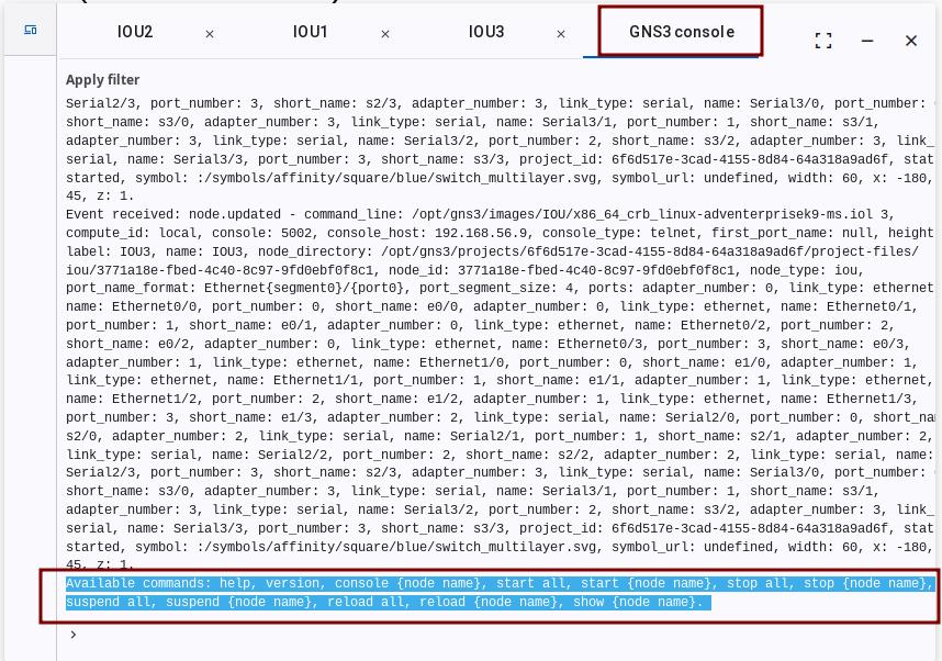 GNS3 Log Console