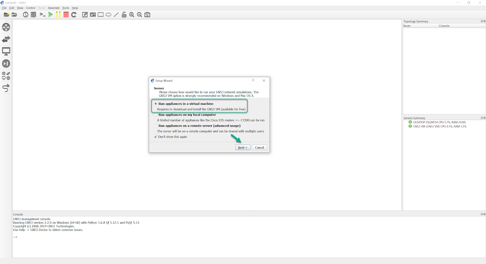 gns3 vm setup