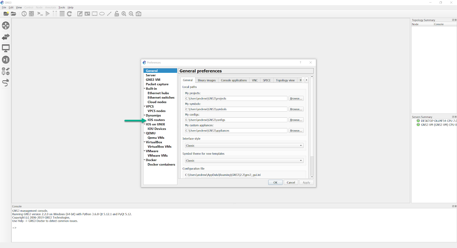 where does gns3 vm install to